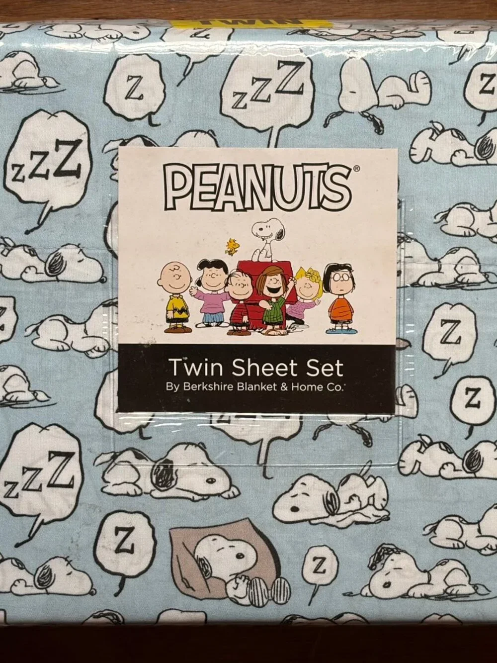 PEANUTS Sleeping Snoopy TWIN Size Lt Blue Sheet Set Sleeping zzzzzzz